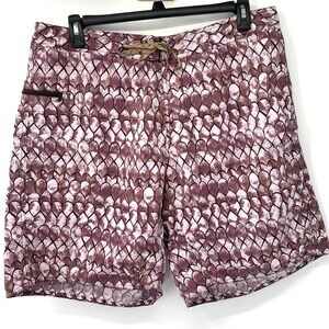 Patagonia Board Shorts Men 40 Purple Brown Scale Print Wavefarer Swim Trunks